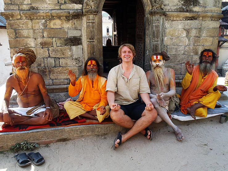 Meditating with some wise Shaman in the Himalayas.